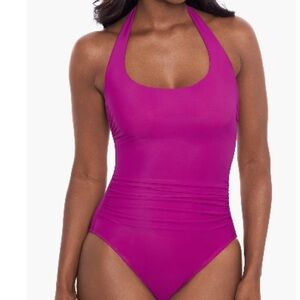 Miraclesuit Rock Solid Utopia One-Piece Halter Swimsuit,Framboise Pink, 16, NWT
